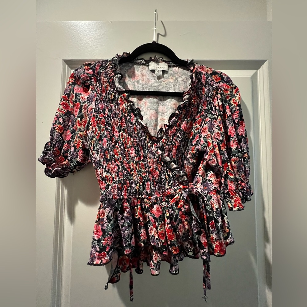 Topshop Floral Wrap Blouse